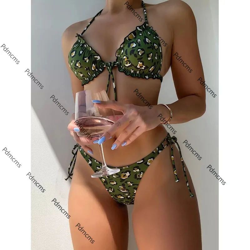 

2025 new AliExpress European and American floral neck bikini sexy split swimsuit women's bikini swimsuit