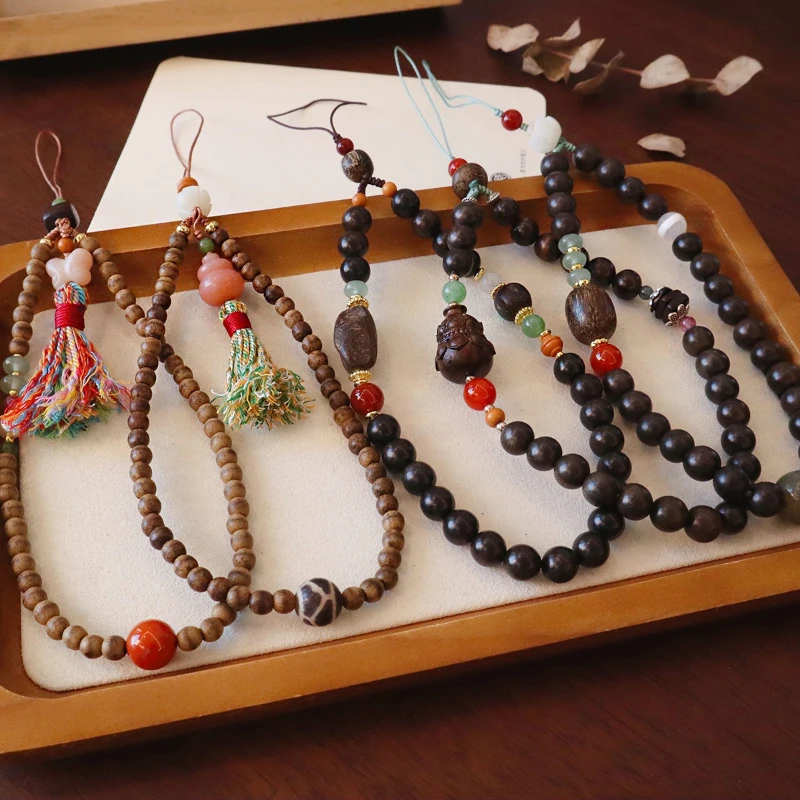 

Новый китайский брелок для телефона из натурального агарового дерева в стиле ретро, изысканный ремесленный кулон унисекс, праздничный подарок