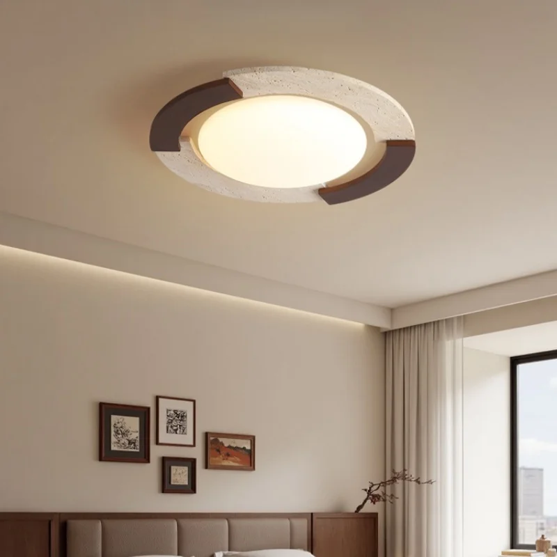 IWHD الخشب حجر LED مصابيح السقف لغرفة المعيشة المطبخ إضاءة المنزل الأصفر الترافرتين خمر أضواء السقف lamvillage Techo #3