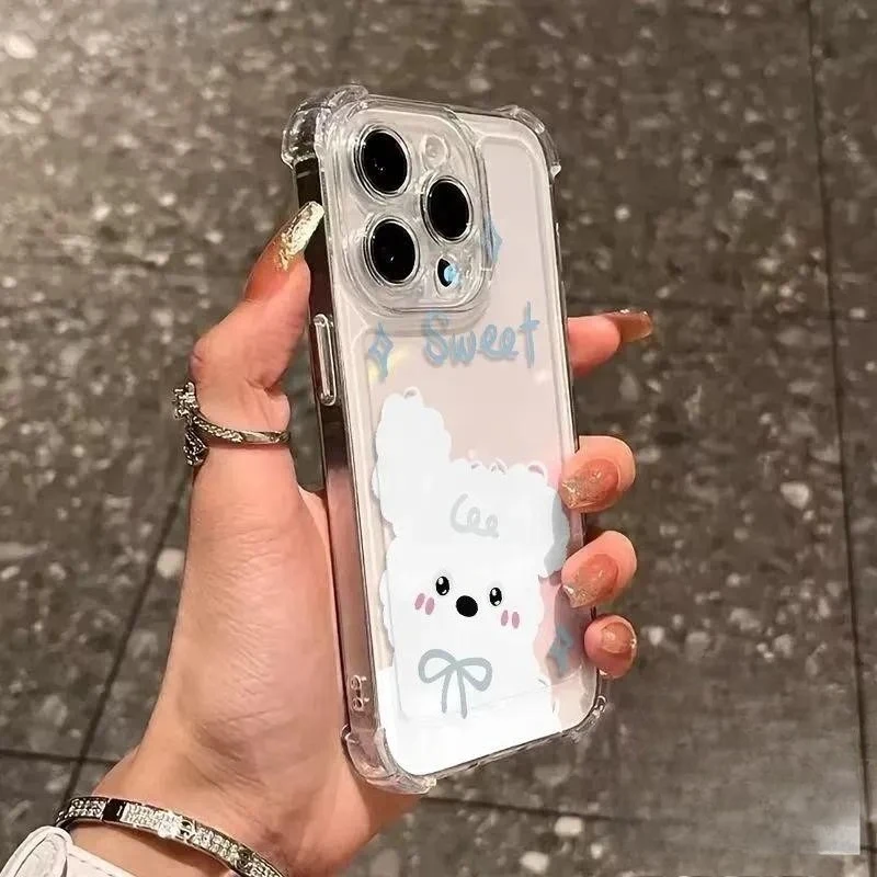 

Cute Line Fish Four-corners Phone Case For Realme Q3 Pro Q3i Q2i Q 5G Realme 5 3 Pro 5i 5s Cartoon Dog Clear Soft Cover
