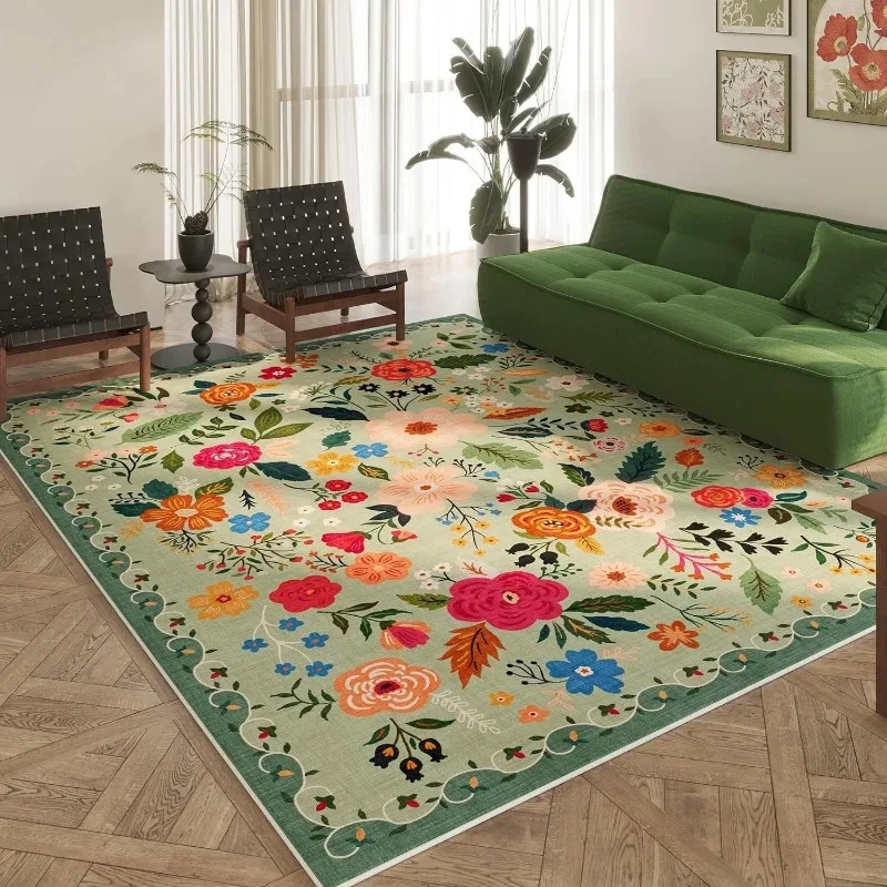 Carpet for Living Room Retro Floral Large Area Tea Table Mat Soft Fluffy Touch Comfortable Bedroom Light Luxury Rug Alfombra 양탄자