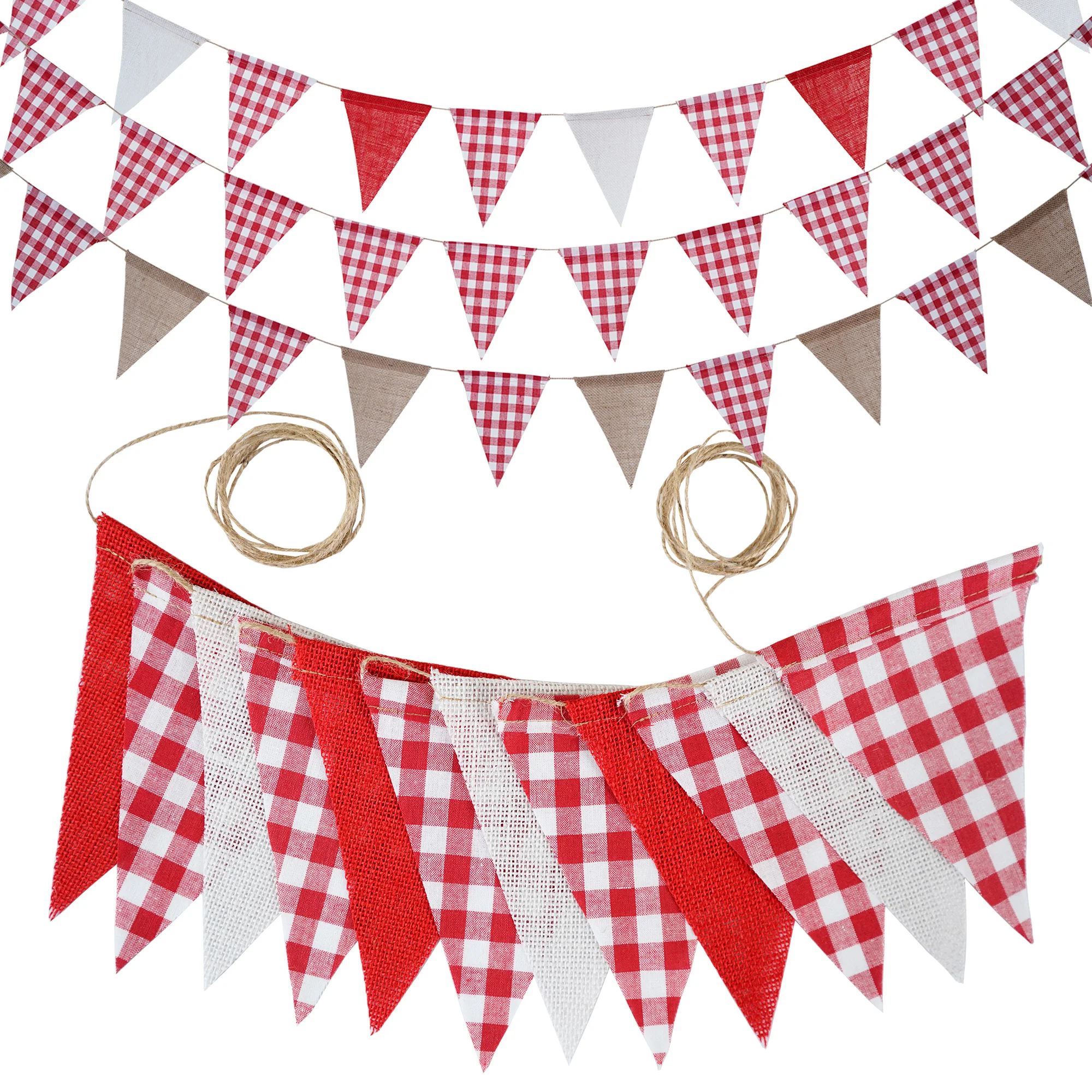

12 Flags Checked Fabric Pennant flags Hessian Wedding Party Decor Bunting Vintage Banners Home Baby Shower Carnival Garland