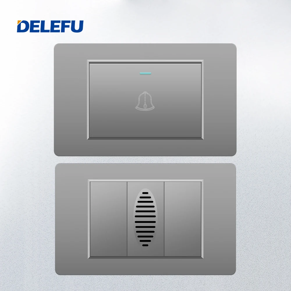 DELEFU PC Brazil Standard Switch Socket 118*72mm10A 20A Doorbell switch Doorbell Ding Dong Grey Black White Gold