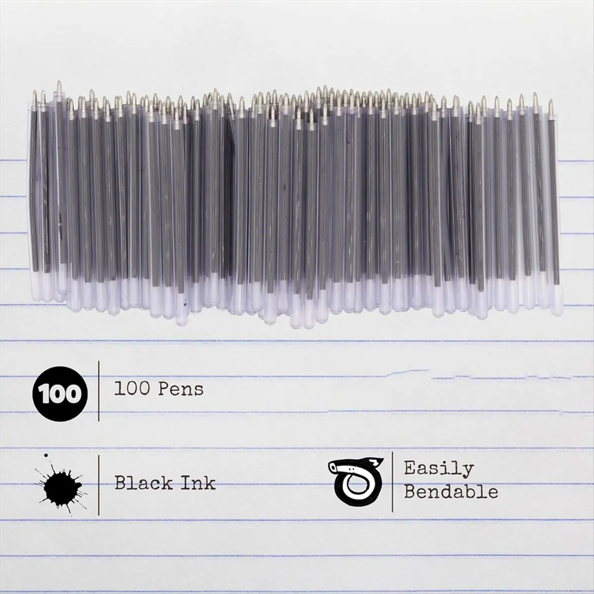 AA77 NEW  Flexible Safety Pens 100 Pack of Pens for Mental Health, Mental Health Hospital 3.8 Inches Flexible for Hospitals