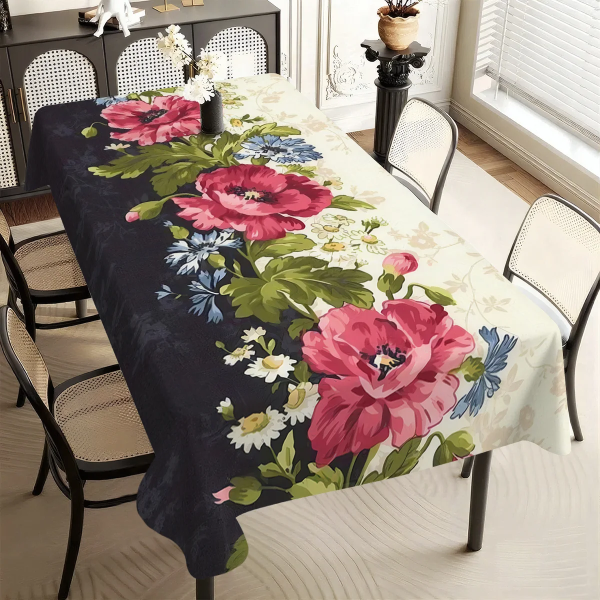 1pc Vibrant Floral Print Foldable Easy-Storage Table CoverSuitable For KitchenDining RoomFestivalsParties. Can Be Used As A Holi