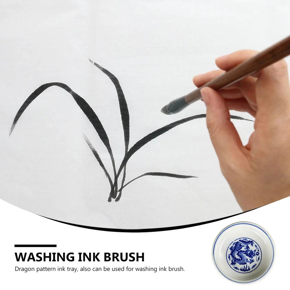 

Ceramic Ink Saucer Dragon Pattern Blue White Porcelain Durable Practical Ink Brush Cleaning Dish Calligraphy Palette