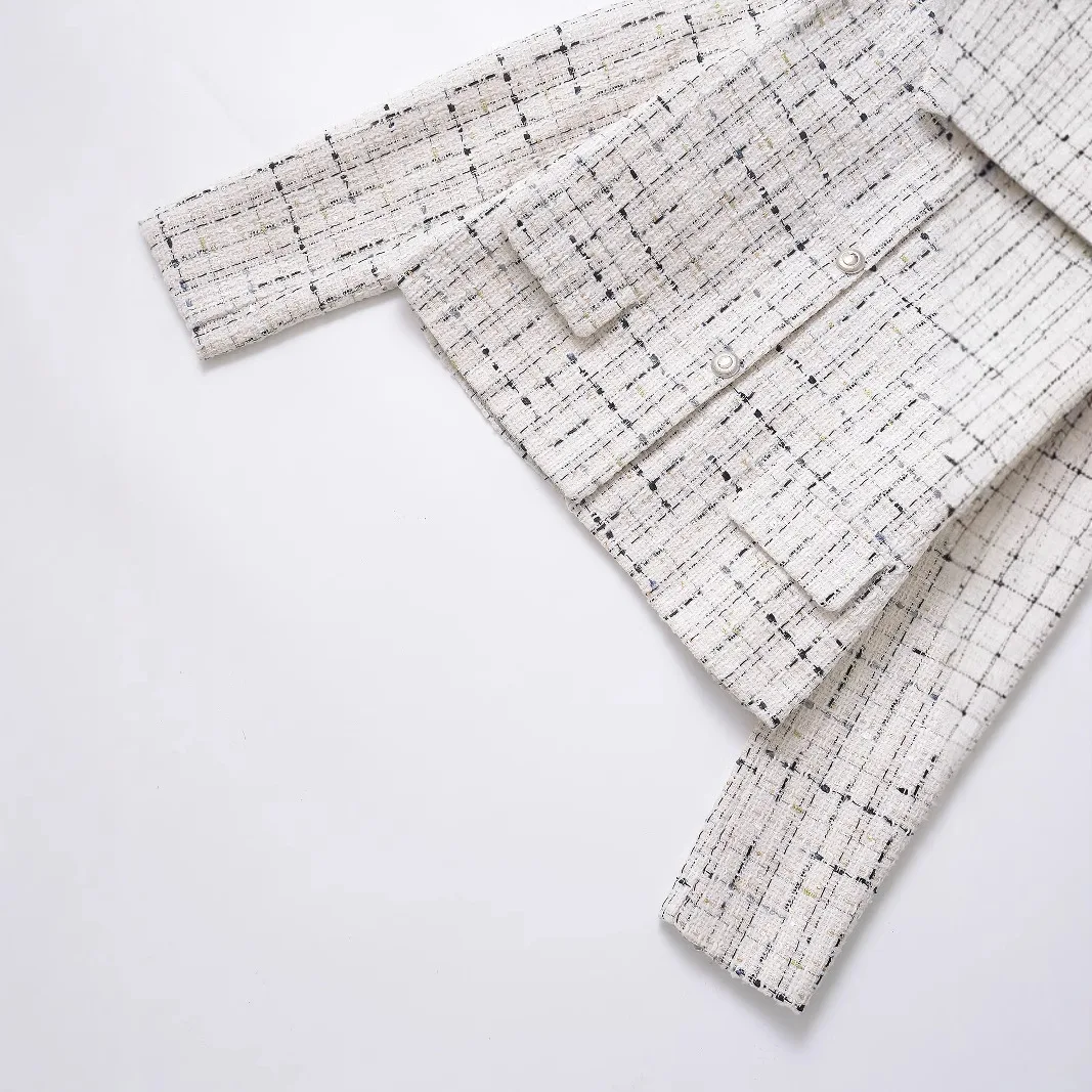 Outono inverno feminino curto terno jaqueta texturizada padrão de verificação estilo europeu americano vento perfumado moda outerwear