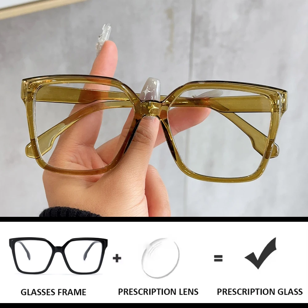 

Fashion Square Anti Blue Light Glasses Optical Lenses with Prescription Women Large Frame Reading Glasses Photochromic Eyewear