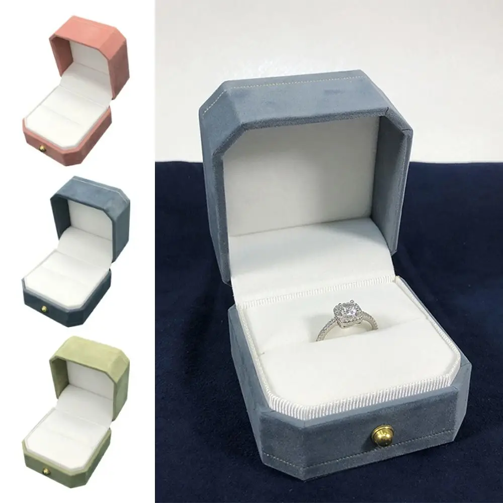 Caja de almacenamiento de joyería de terciopelo, caja octogonal para anillos de boda con ranura única, estuche de exposición para pendientes y anillos para propuesta de compromiso
