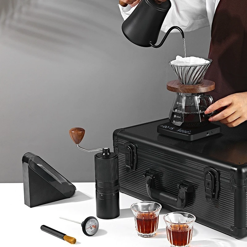 Premium Outdoor Portable Hand-brewed Coffee Pot Set with Insulated Suitcase, Trendy Coffee Utensils for Camping and Hiking