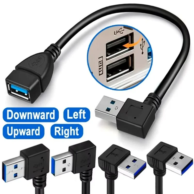 5 Gbit/s Hochgeschwindigkeits-USB-3.0-Verlängerungskabel mit rechtwinkligem Anschluss 90 °   Adapter für PC, Laptop, Telefon, schnelles Aufladen, Multi-Port-Technologie-Zubehör