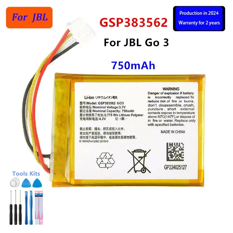 

Original GSP383562 New Replacement 750mAh For JBL Go 3/GO3 324054 Bluetooth Speaker Replacement Battery+Tools.