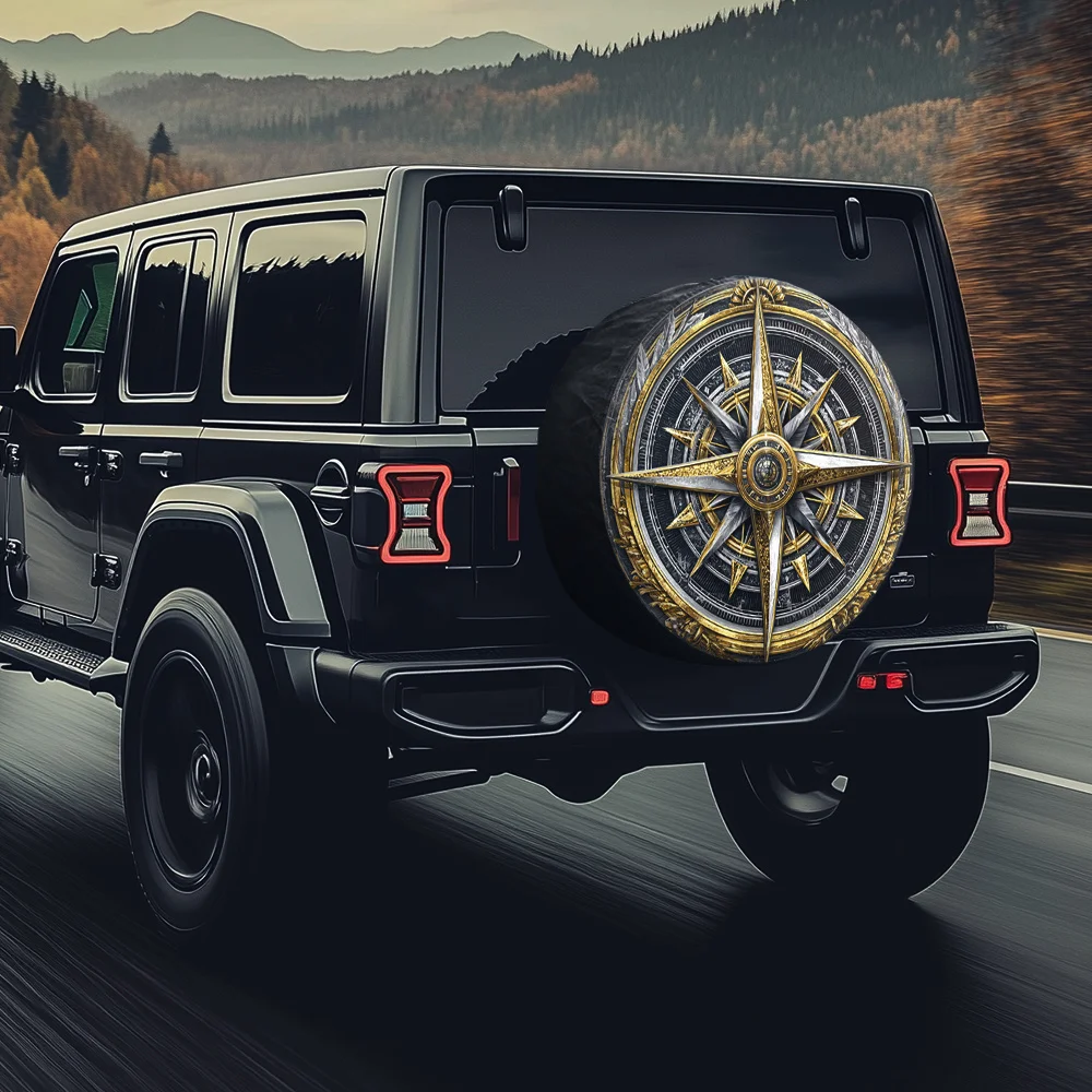 Gilded Compass Pattern Tire Protector, Compatible With Luxury SUV/Luxury Sedan/RV, Classic Elegance For A High-End Journey