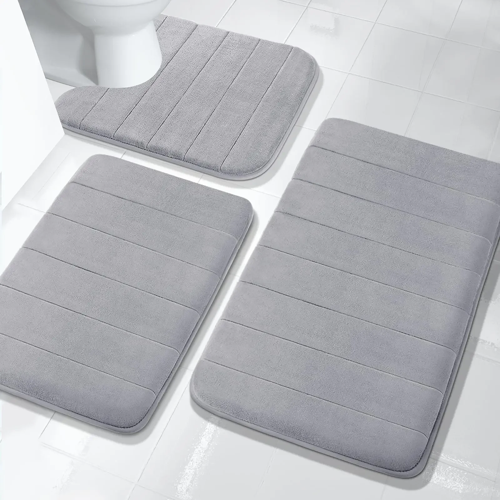 

3Pc Sets Bath Mats Non Slip Memory Foam Bathroom Soft Rugs Water Absorption Dry Fast Bath Mat Machine Washable For Floor Mat