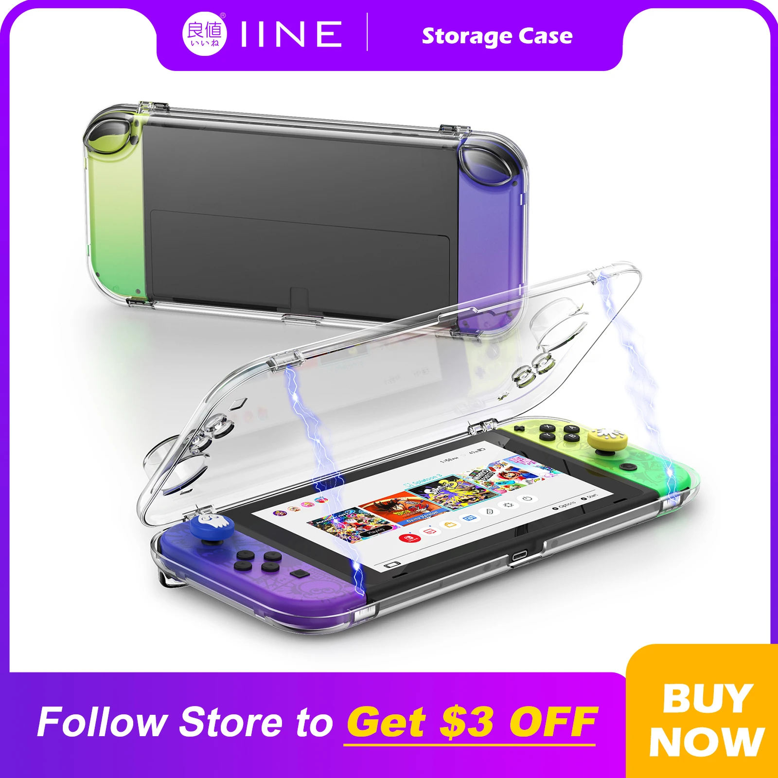 IINE Transparent PC Storage Case for Switch OLED Magnetic Closure Dust-proof Material