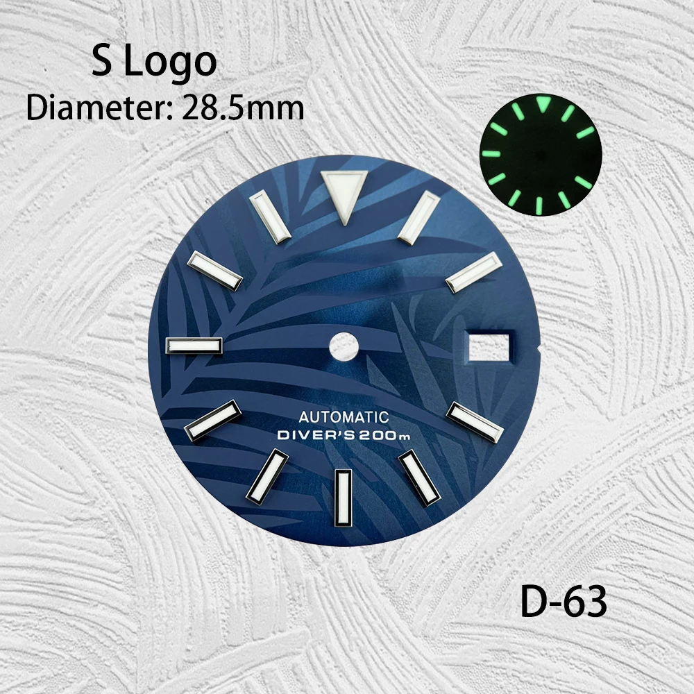 Luminous Modificado Bamboo Folha Assista Dial, Verde Movimento automático S Logo, 28.5mm, adequado para NH35, 36, 4R, 7S