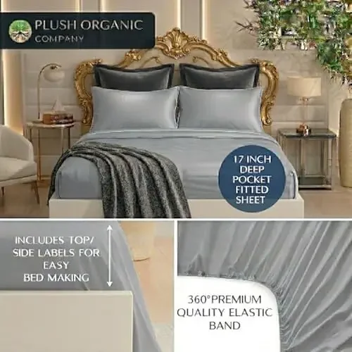 King Luxury 4 Piece Bedsheet Set, Harbor Mist with White Piping, Cooling Resort Bedding, Ultra Soft, Viscose derived