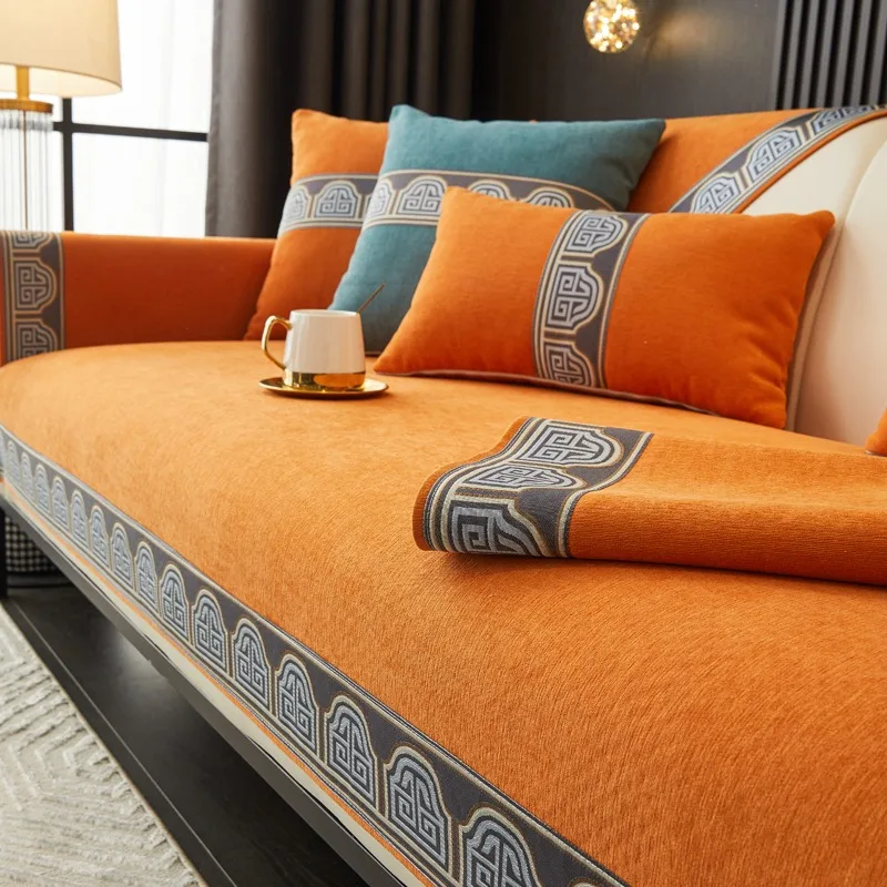Vintage-Inspired Solid Chenille Sofa Cover for All Seasons Living Room Non-slip Sofa Seat Cover Couch Slipcover, Sofa Towel view 6