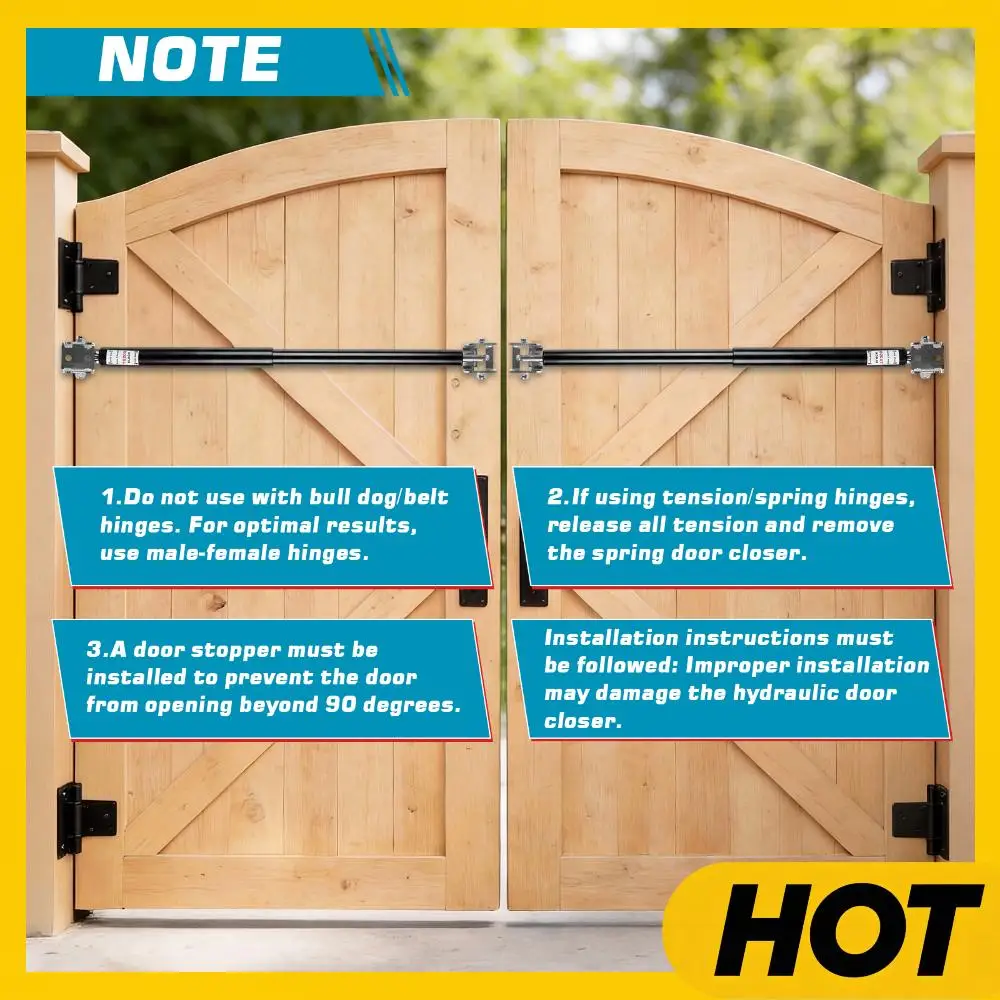 6 unidades de tope de puerta TB200B, con capacidad de cierre de 60 a 140 libras y de 40 a 64 pulgadas de ancho, para patio de casa/cercas/jardines/ranches/fincas