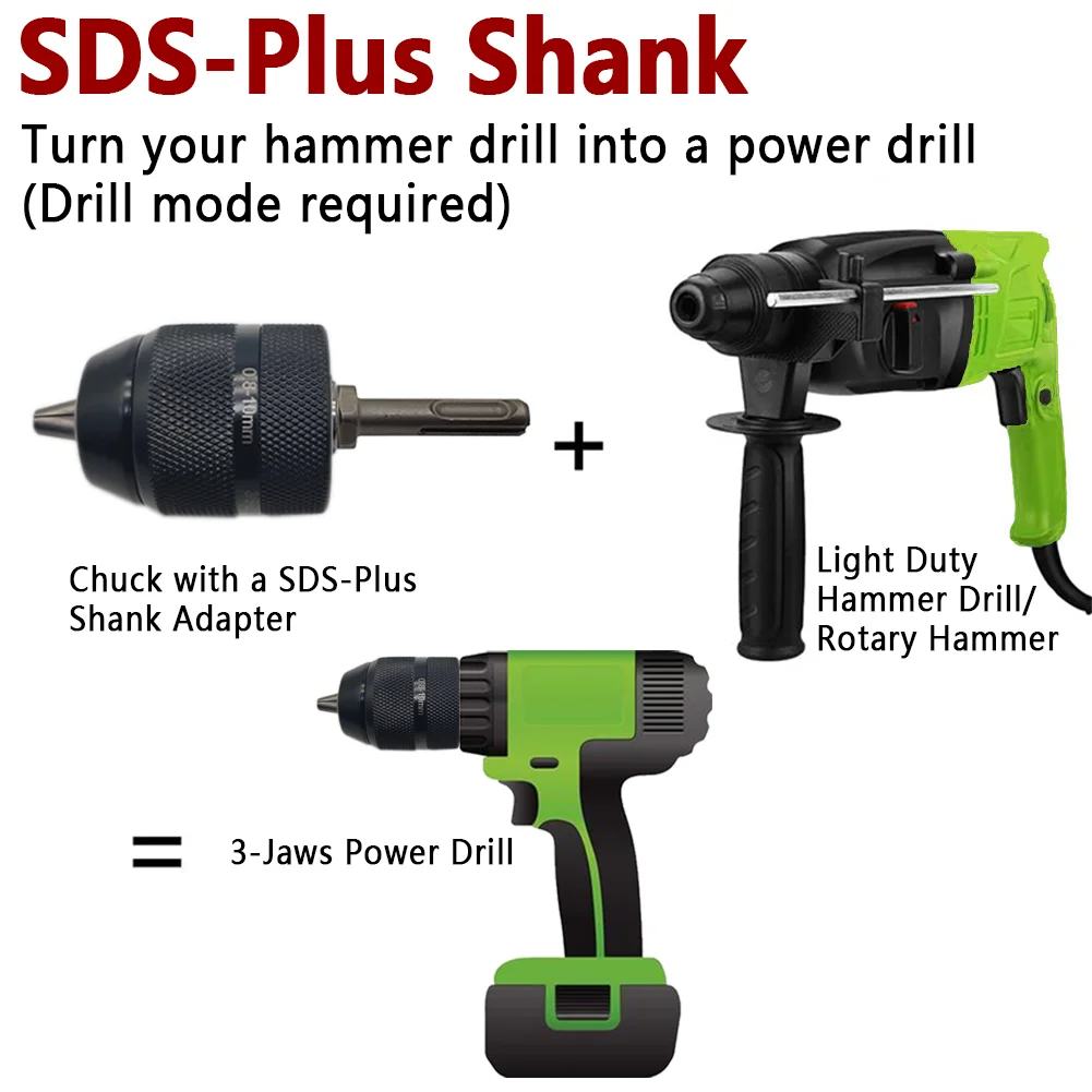 Keyless 0.8-10mm 3-Jaw  3/8-24UNF Drill Chuck Quick Change Adapter SDS-Plus Shank 1/4\