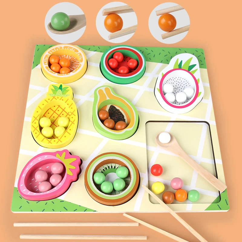 

Montessori Matching&Sorting Game Wooden Fruit Clip Beads Color Shape Sensory Sorter for Kids Fine Motor Skills Early Education