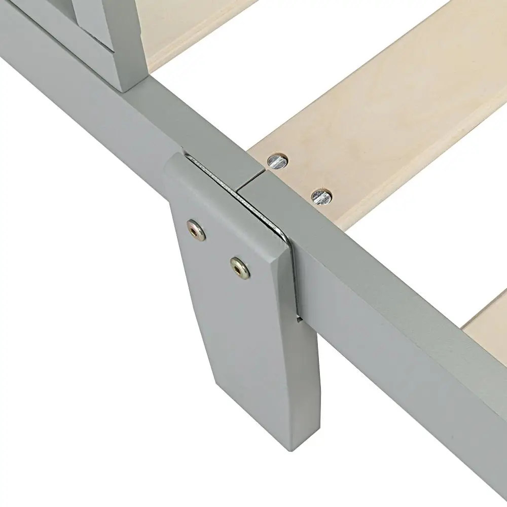 Cama de bebê de madeira cinza com guarda-rails para móveis de quarto infantil