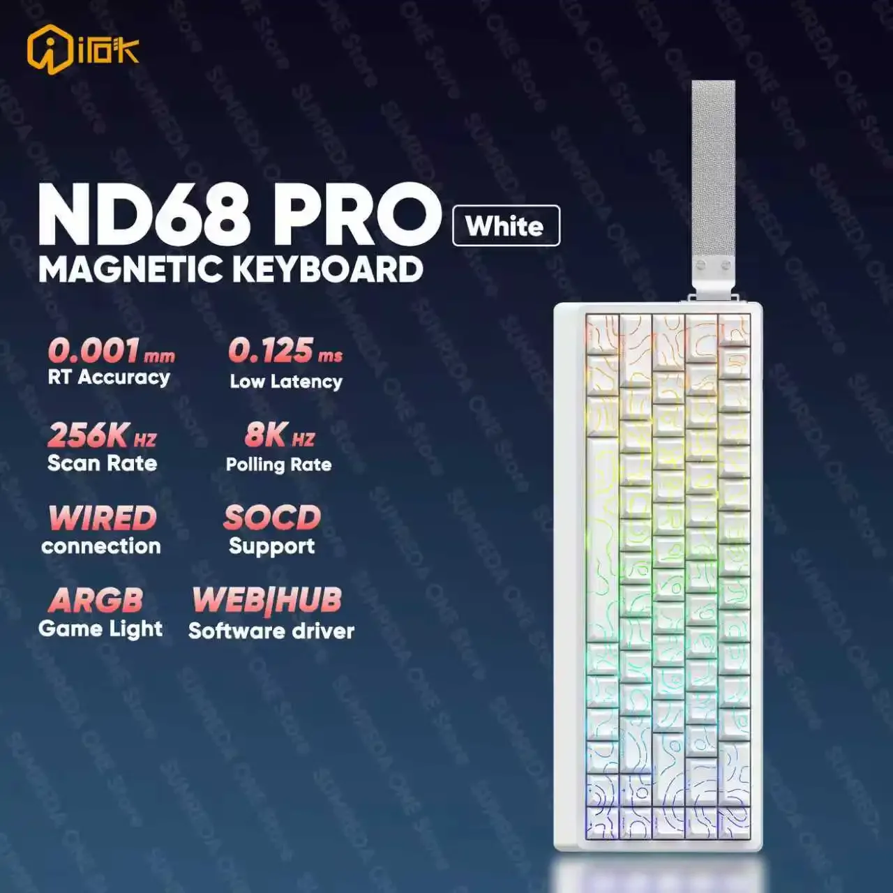 

Игровая механическая клавиатура IROK ND68 Pro с раскладкой 68%, магнитный переключатель с эффектом Холла, 8K RT0,001 мм, RGB-клавиатура, проводная игровая клавиатура
