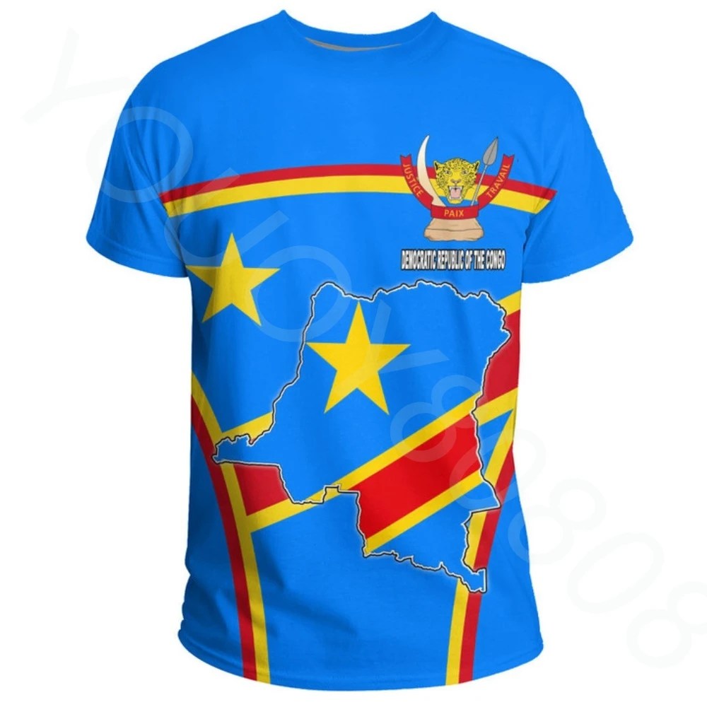 Democratic Republic of the Congo Flag 3D Printing High Quality T-Shirt Summer Casual Crew Neck Men Women Short Sleeve Tops