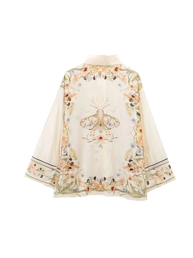 أطقم صيفية للسيدات مكونة من قطعتين 2025 قمصان فضفاضة رفيعة مطبوعة عتيقة ملابس علوية وبنطلون ملابس نسائية للشارع