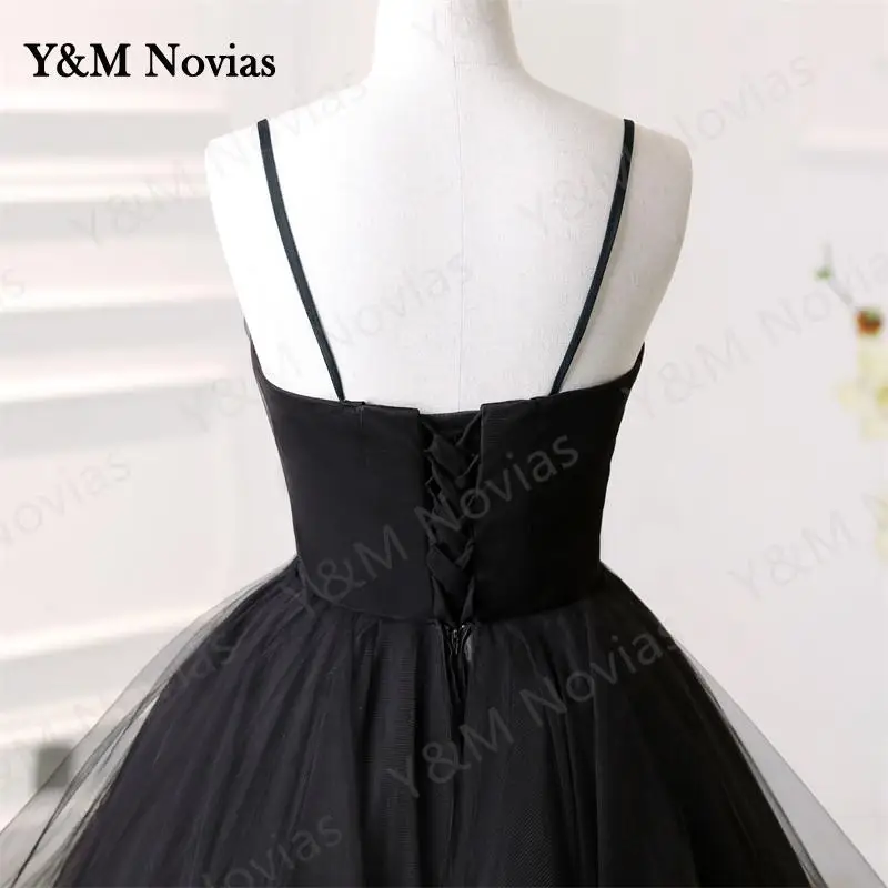 Y&M Customized Black Quinceanera Dress Ruffles Sweetheart Spaghetti Straps Sweet 15 Girls Princess Dress Vestidos De Quinseanera