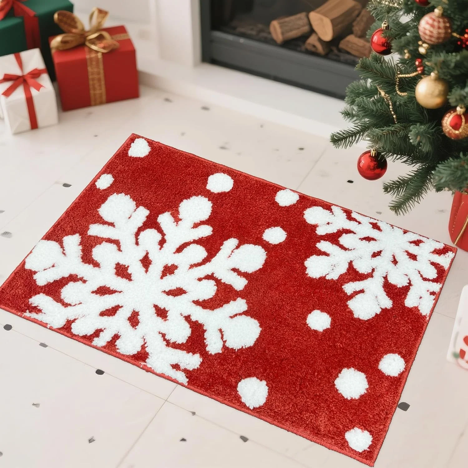 VIKAMA Christmas Absorbent Snowflake Rug Bathroom Shower Anti-Slip Mat Entrance Door Decorative Rug Home Decor