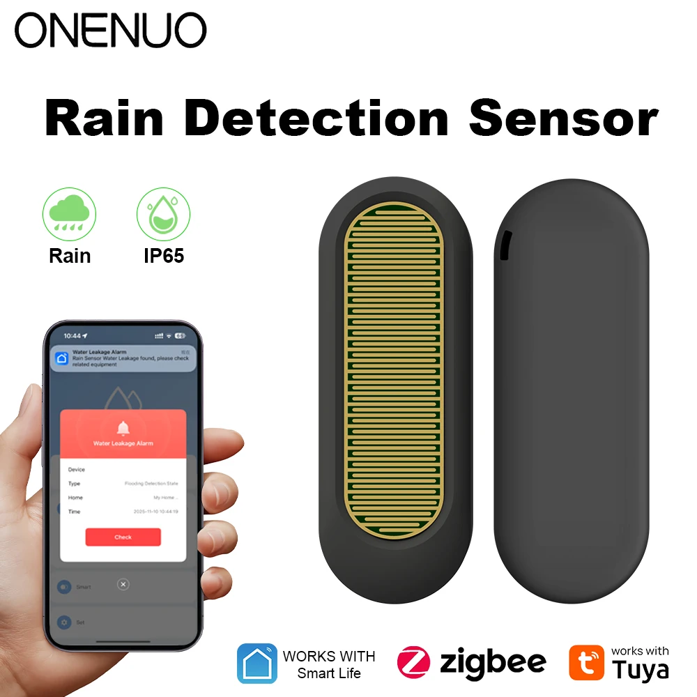 ONENUO WiFi oder Zigbee Regensensor Tuya IP65 Wasserdichte Regenerkennung für den Außenbereich Wasserlecksensor Echtzeit-APP-Überwachungsalarm