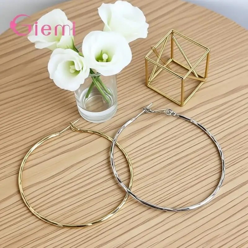 Pendientes de Aro Grandes de Plata de Ley 925, Simples y Elegantes, para Mujeres y Hombres, Regalo de Joyería de Moda para Aniversario o Fiesta