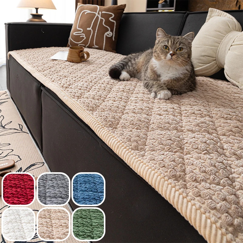 

New Winter Autumn Corduroy Sofa Cover Non-Slip Couch Protector Solid Color Elegant Home Decor Throw Anti-Cat Scratch Thick Pad