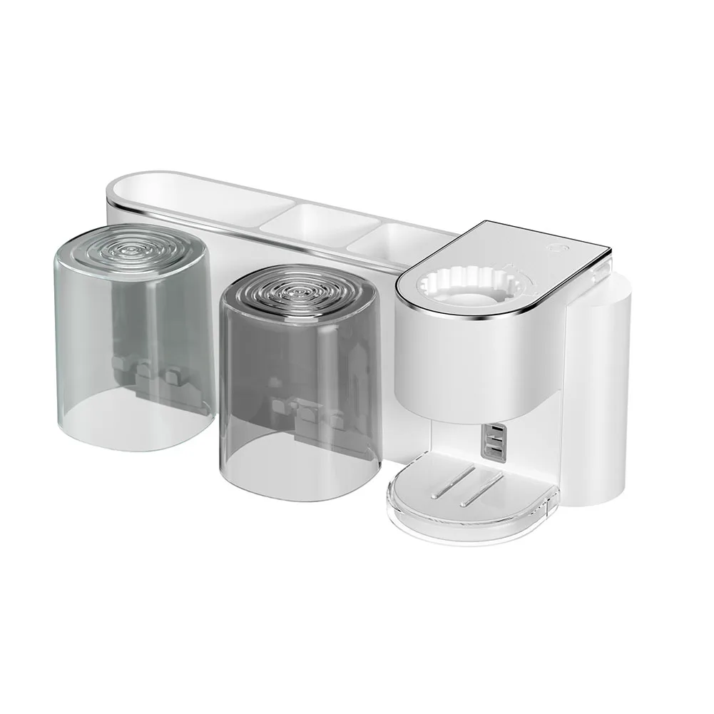 Automatic Toothpaste Dispenser with Toothbrush Holder Wall Mounted Adjustable Levels Waterproof Design for Bathroom Organization