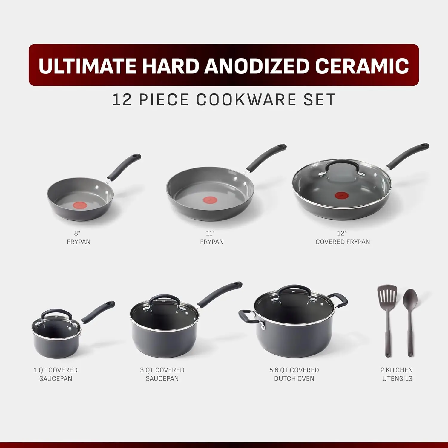 Hard Anodized 12 Piece Ceramic Nonstick Cookware Set Oven Safe 400F Ceramic Pots Pans Frying Pans Saucepan Stockpot Cooking Uten