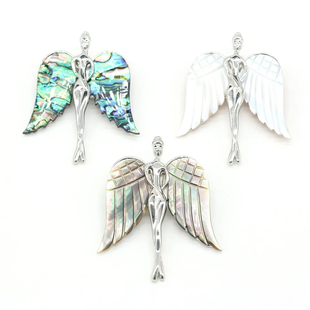 Natural Abalone Shell Lady Brooches Angel Shape Metal Alloy Pins for Women DIY Necklace Dress Coat Accessories Jewelry Gifts