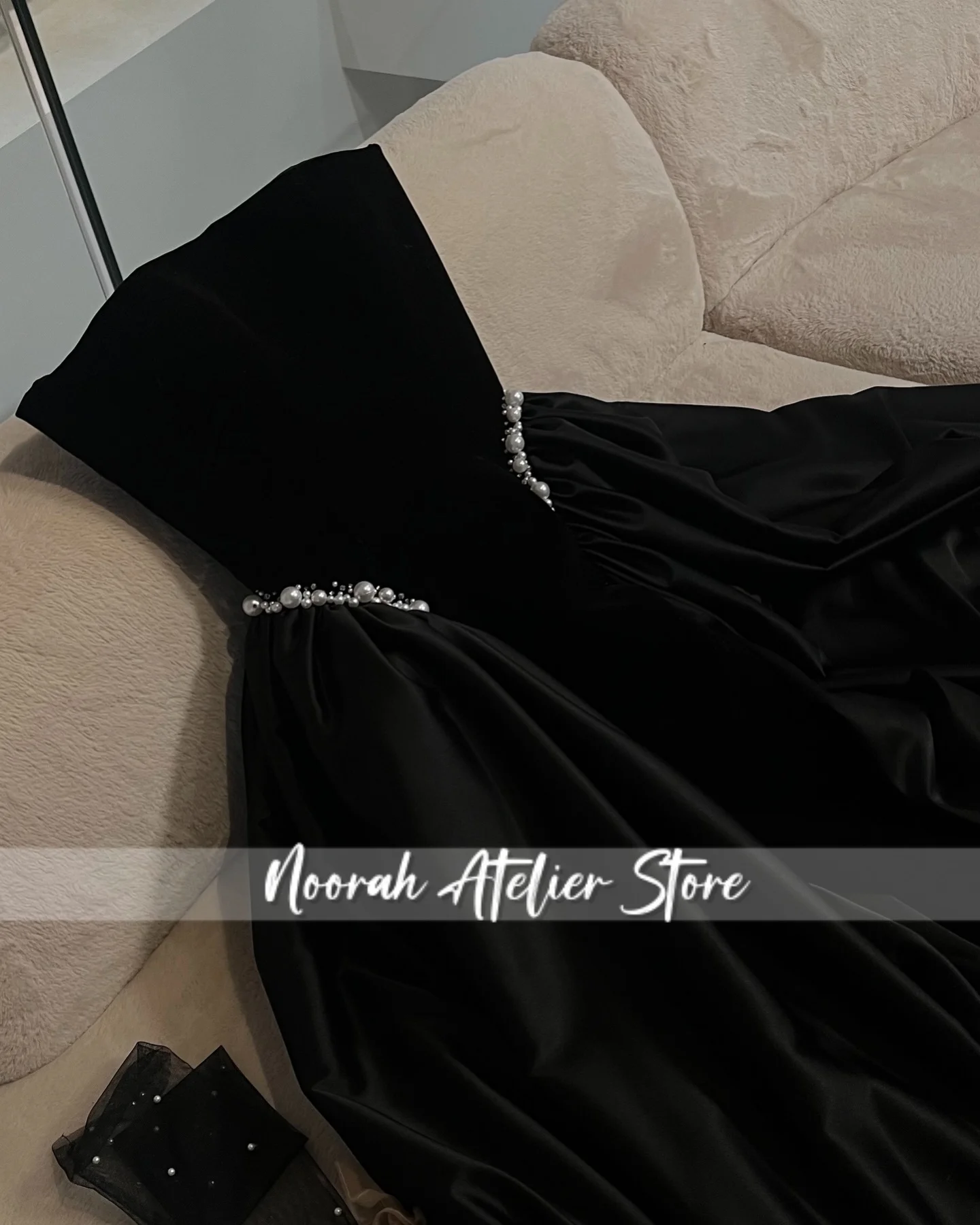 Elegante Bule sin tirantes perlas nuevos vestidos de noche lujosos 2025 Aline mujeres Dubai Vestido largo de fiesta Vestido de graduación personalizado