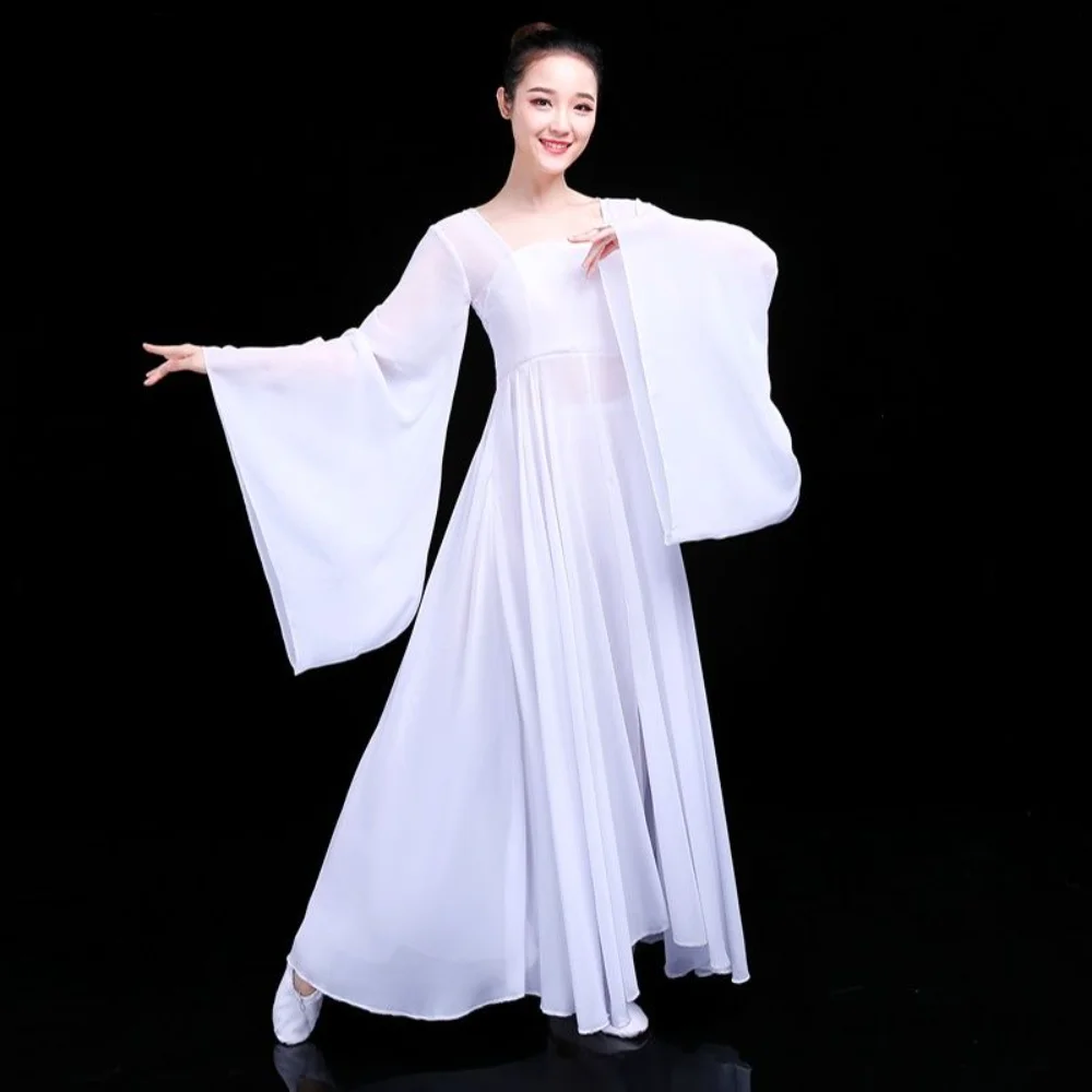 Pratica di danza classica vestito di garza di danza femminile vestito elegante da prestazione femminile Hanfu Kimono manica danza Costume da palcoscenico donna