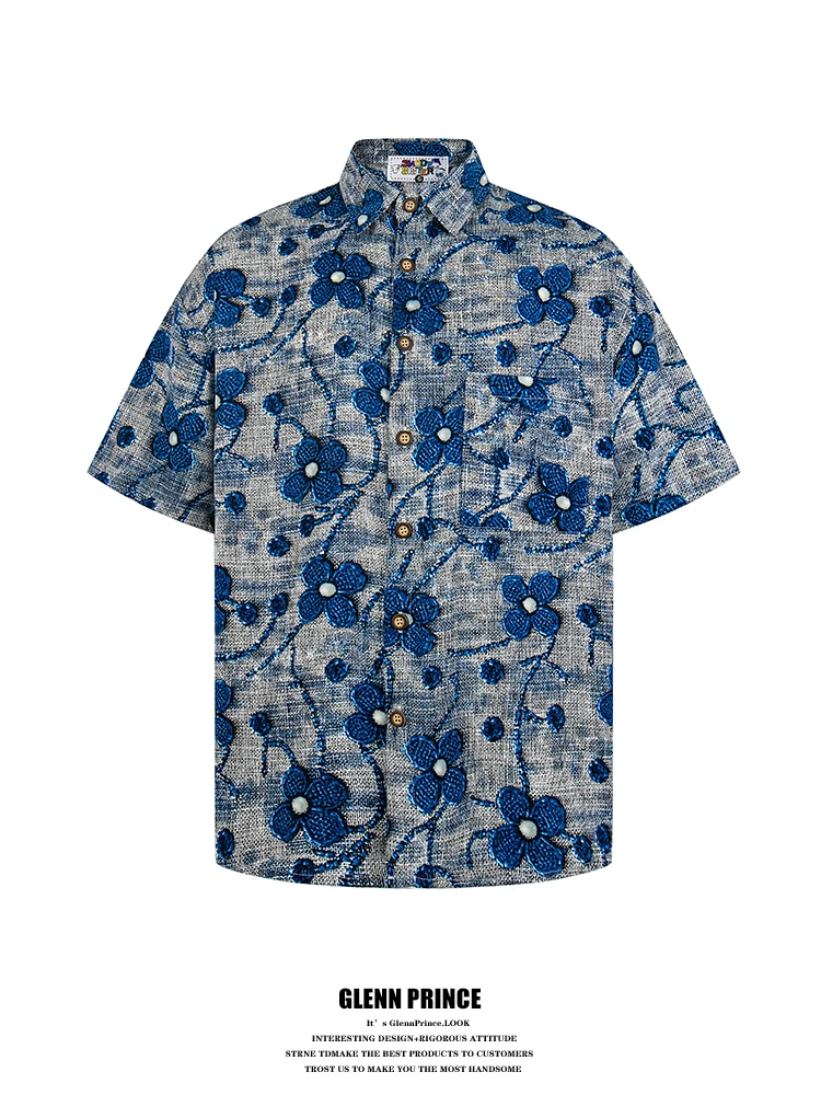 

Casual Style 3D Floral Printed Short Sleeve Men's Shirt Lightweight Luxury Chinese National Style Summer Design Sensation GPs...