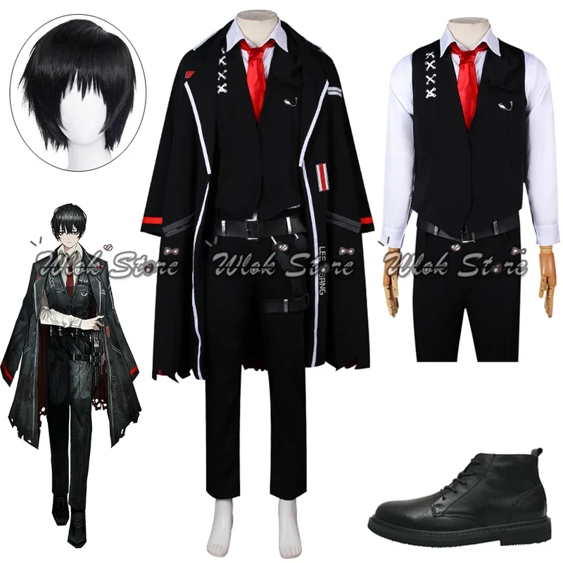 Limbus company Yi cosplay costume black hair long coat shirt pants uniform customized men women Halloween party outfits wig