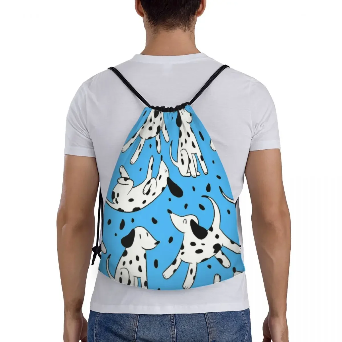 Mochila com cordão para amantes de cães Dálmatas, Pacote leve para academia, Sacos esportivos para treinamento, Padrão de cães fofos