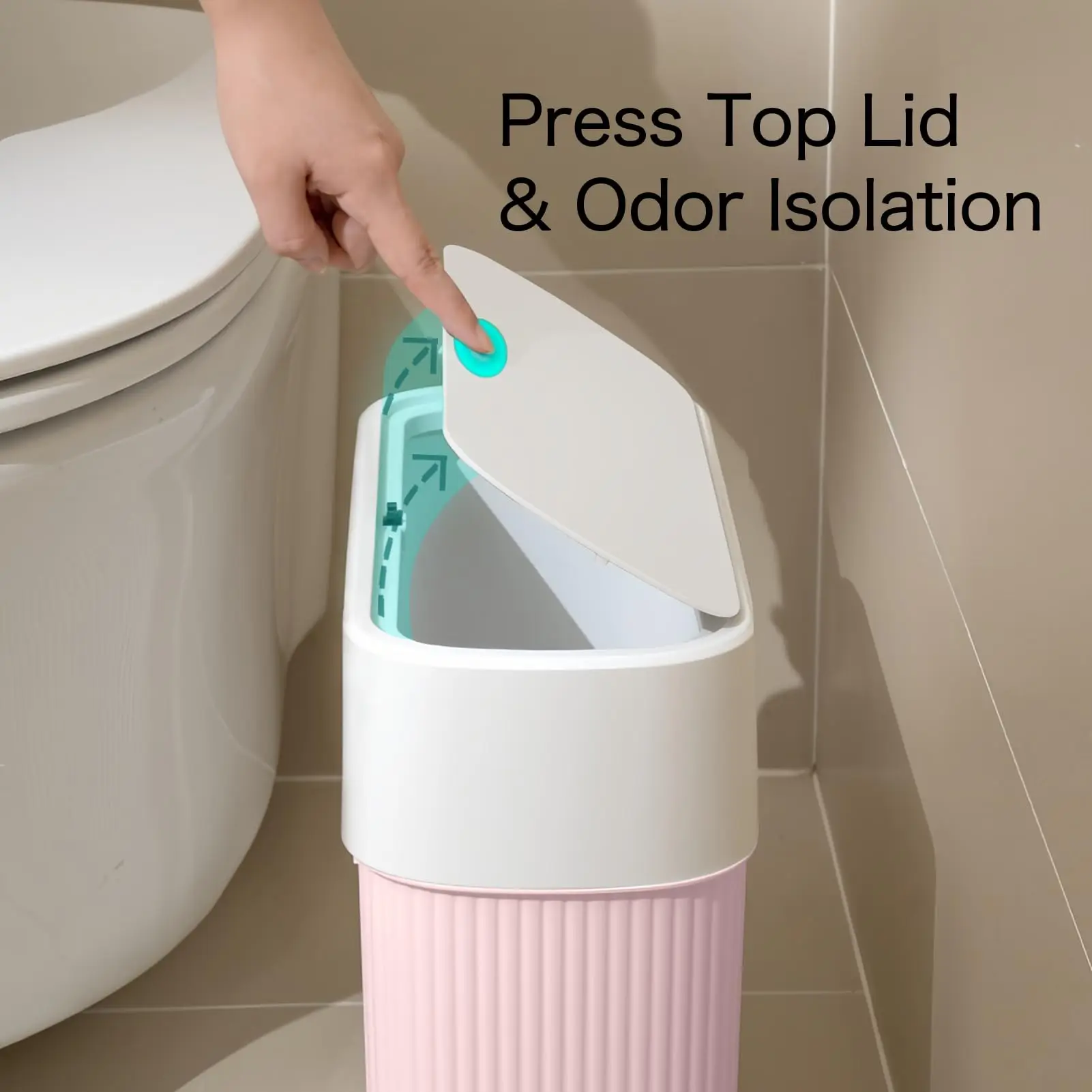 Bathroom Trash Can with Lid,12L Small Plastic Garbage Can Press Top Lid,Slim Dog Proof Wastebasket Trash Bin for Office,Bedroom