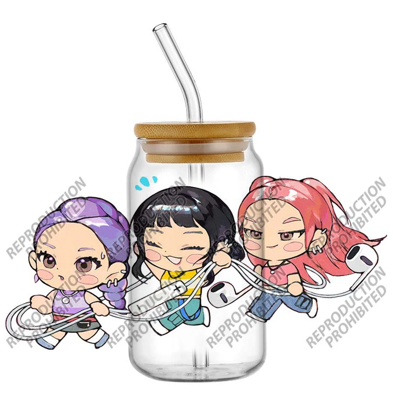 

New 26 Designs Chibi Cartoon Pop Girl Pattern UVDTF Wrap Decal for 16oz Libbey Waterproof Transfer Sticker for Tumbler