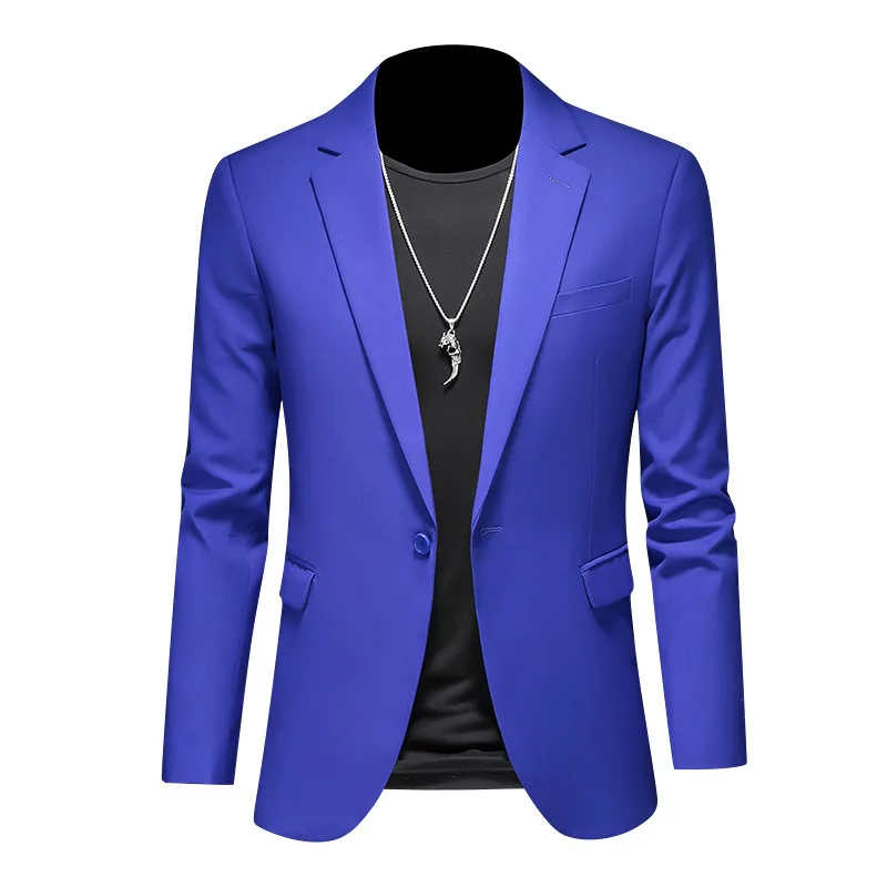

KIDWHXR Blazer Man Single-breasted Long Sleeve Slim Male Suit Coat Simple Solid Color Versatile Business Casual Men Outerwear