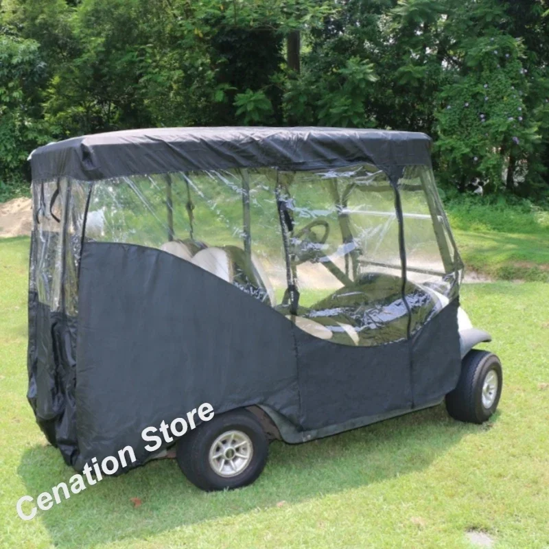 4 Seater Golf Cart Rain Curtain Car Cover Anti-dust Rainproof Sunscreen Outdoor Camping Oxford Transparent PVC Tent Black/Brown