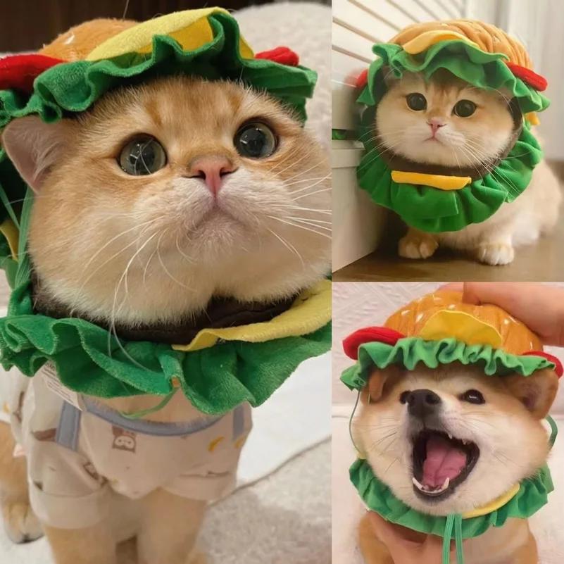 Cat Headgear Dog Pet Burger Hat Cute Cross Dressing Hat Photo Prop Dogs Accessoires Puppy Accessories