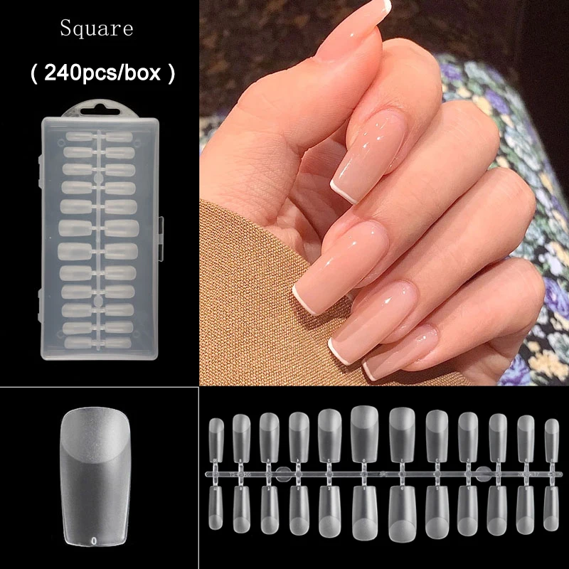 240Pcs/box Square Artificial Nail Tips Matte Press on Nails With Designs Fake Nails Gel X Tips Traceless Nails Matte Fake Nails