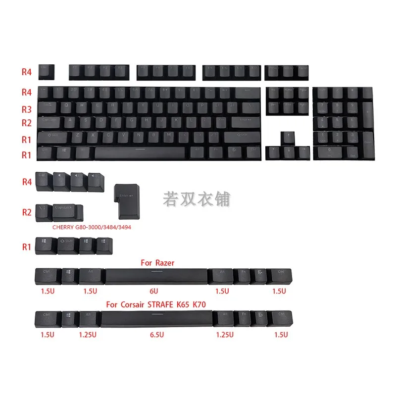 Dupla cor transparente PBT131 chave caps, compatível para teclado mecânico Razer Corsair