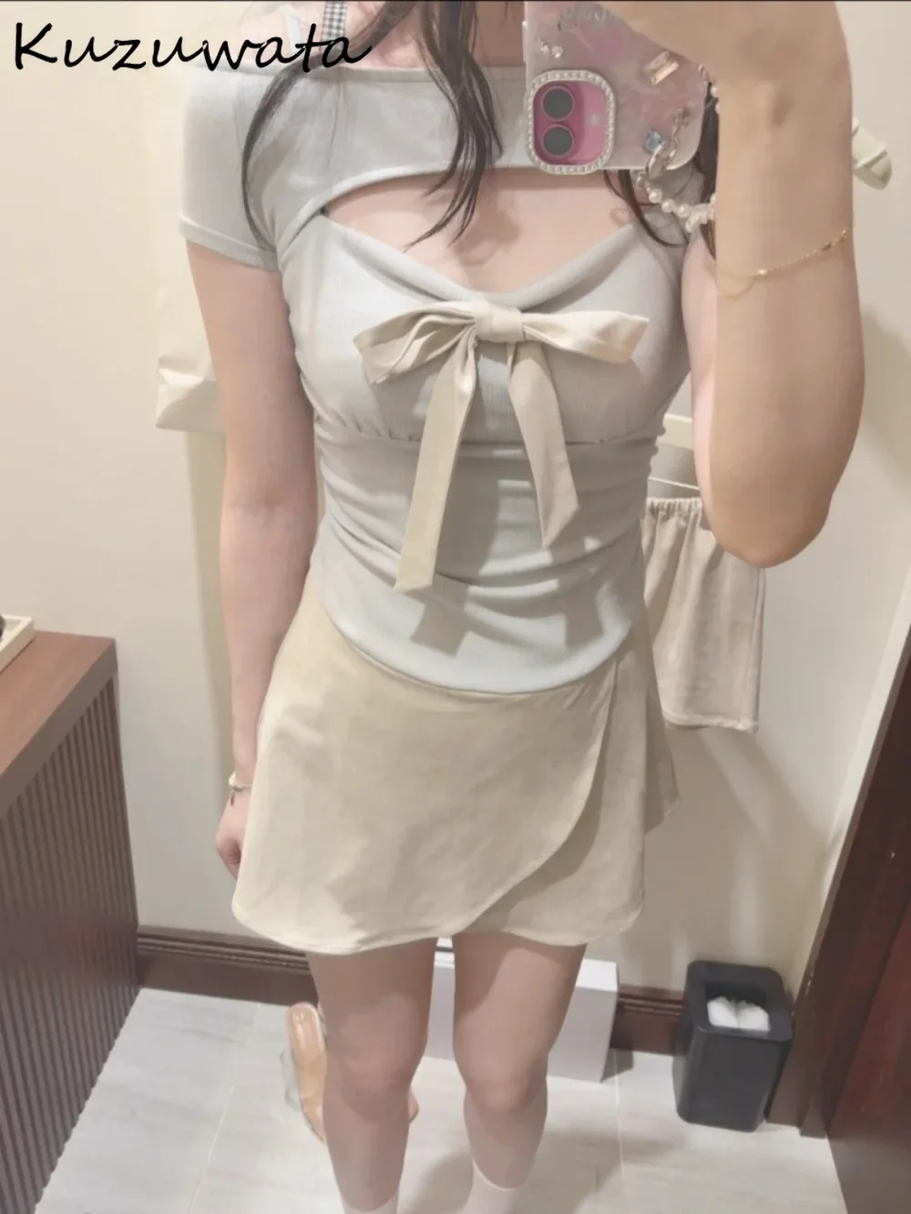 

Kuzuwata Personalized Trendy New Off Shoulder Robe Bow Sweet Fresh Panelled Vestidos Japan Irregular Casual Slim Moda Dresses